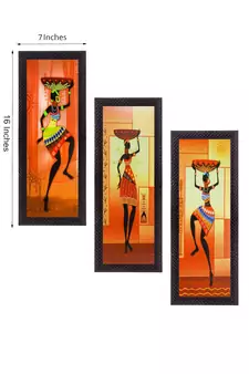Set Of 3 Tribal Ladies Satin Matt Texture UV Art Painting