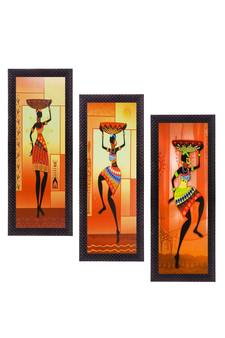 Set Of 3 Tribal Ladies Satin Matt Texture UV Art Painting