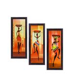 Set Of 3 Tribal Ladies Satin Matt Texture UV Art Painting