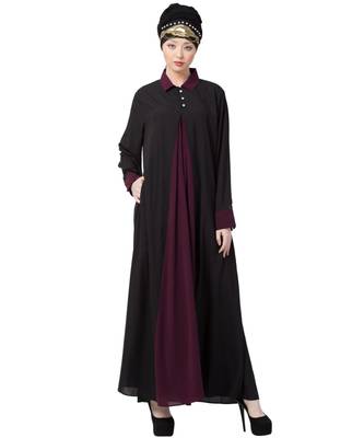 Nazneen Contrast Yoke Black/Purple  Casual Abaya 1