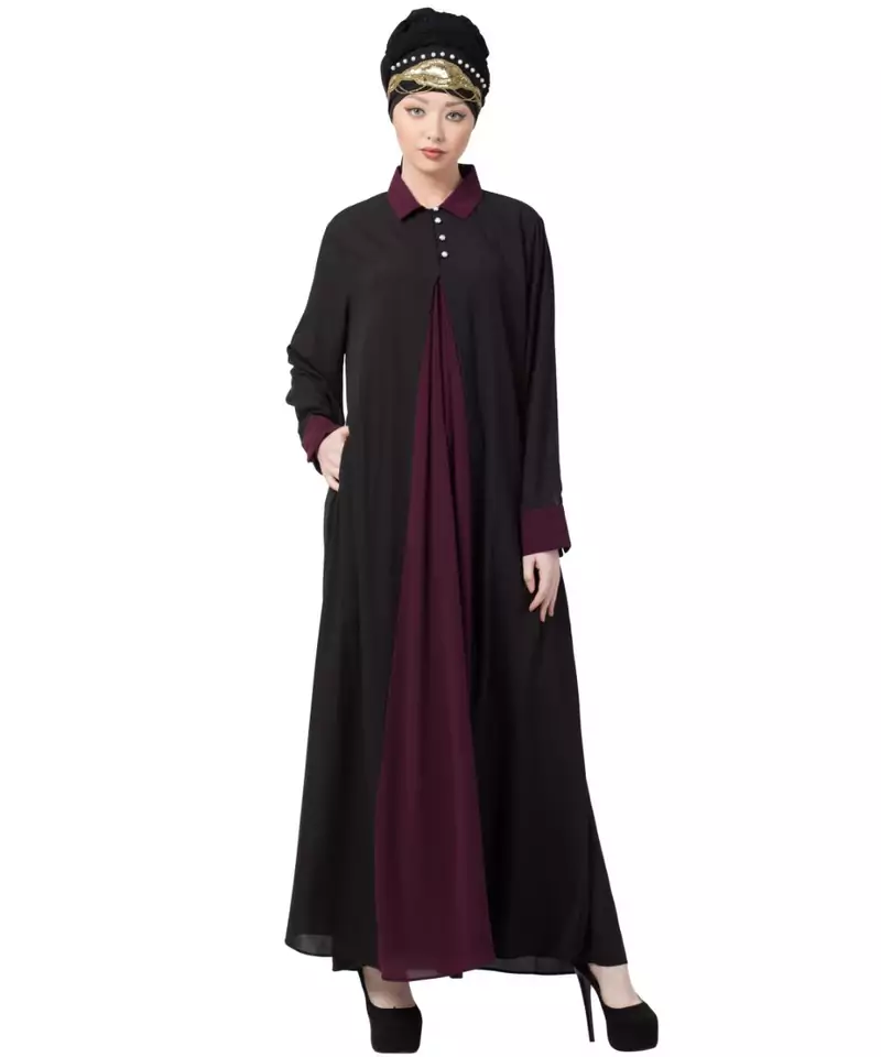 Nazneen Contrast Yoke Black/Purple  Casual Abaya