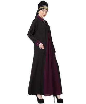 Nazneen Contrast Yoke Black/Purple  Casual Abaya 2