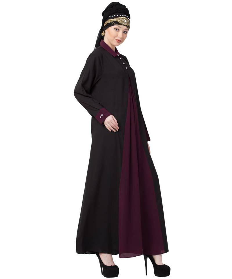 Nazneen Contrast Yoke Black/Purple  Casual Abaya