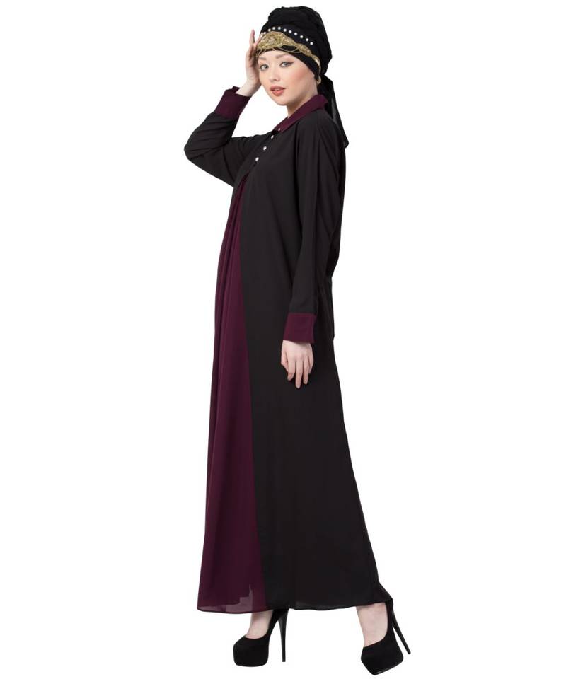 Nazneen Contrast Yoke Black/Purple  Casual Abaya