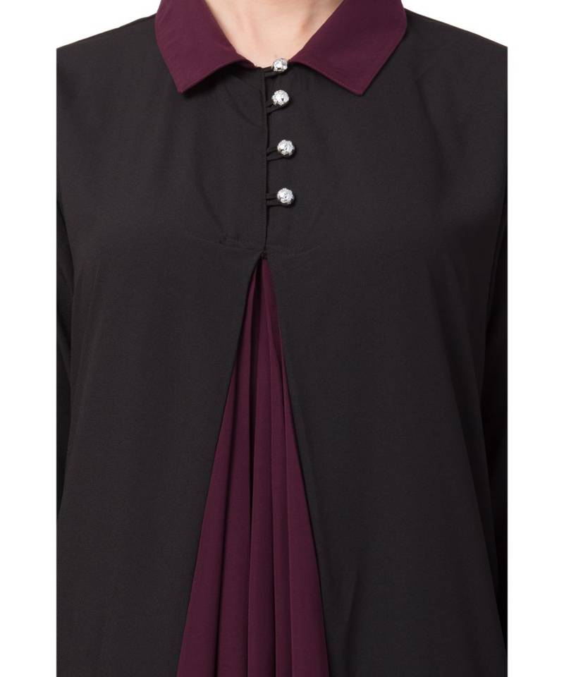 Nazneen Contrast Yoke Black/Purple  Casual Abaya