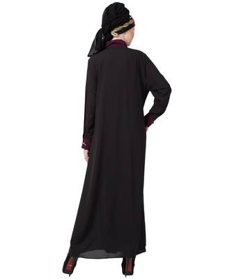 Nazneen Contrast Yoke Black/Purple  Casual Abaya 5