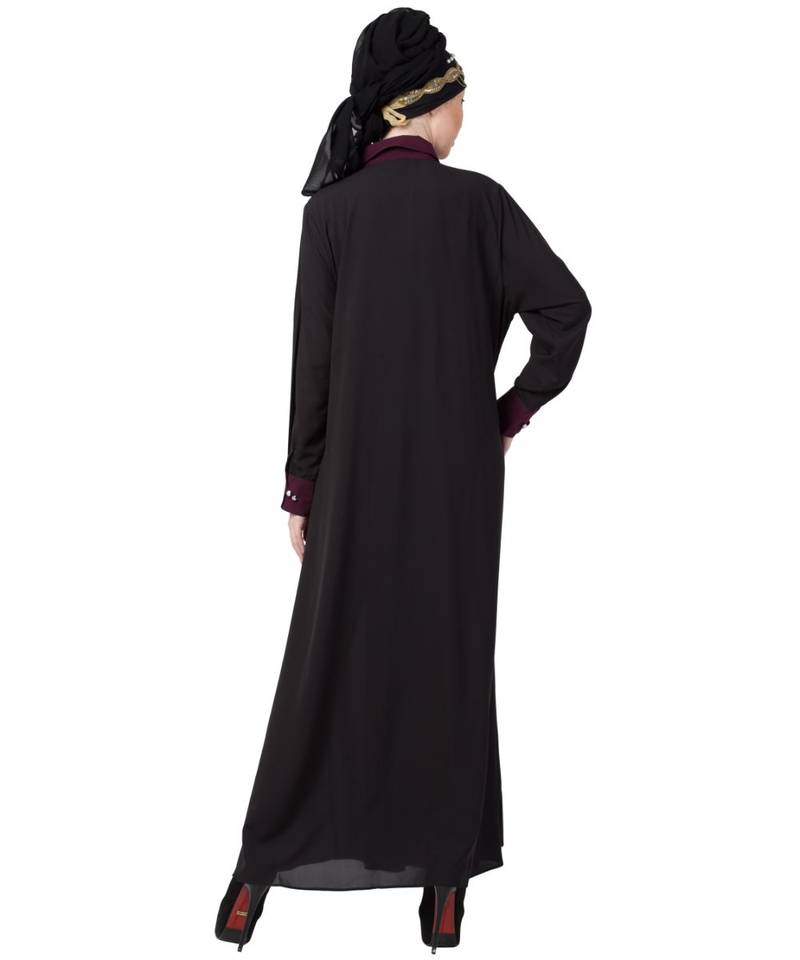 Nazneen Contrast Yoke Black/Purple  Casual Abaya