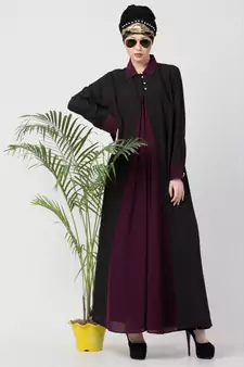 Nazneen Contrast Yoke Black/Purple  Casual Abaya
