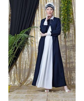 Nazneen Contrast Yoke Black/White  Casual Abaya 1