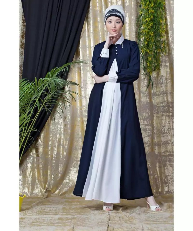 Nazneen Contrast Yoke Black/White  Casual Abaya