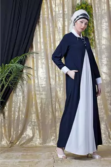 Nazneen Contrast Yoke Black/White  Casual Abaya