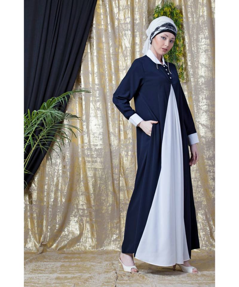 Nazneen Contrast Yoke Black/White  Casual Abaya