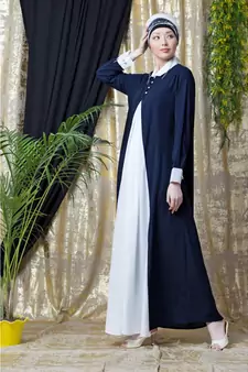 Nazneen Contrast Yoke Black/White  Casual Abaya