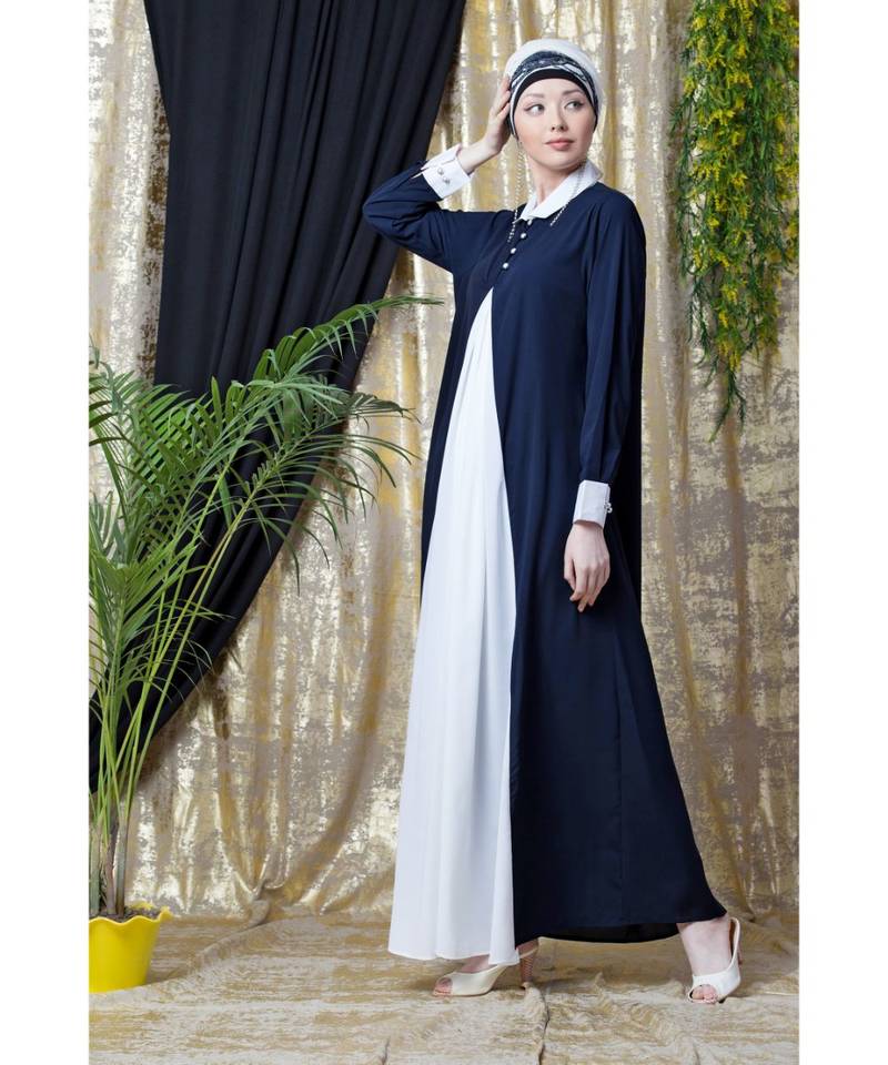 Nazneen Contrast Yoke Black/White  Casual Abaya