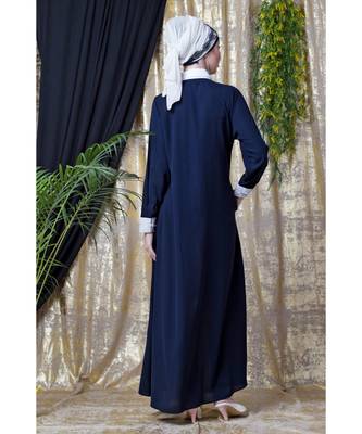 Nazneen Contrast Yoke Black/White  Casual Abaya 4