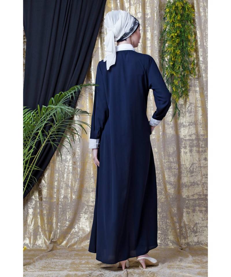 Nazneen Contrast Yoke Black/White  Casual Abaya