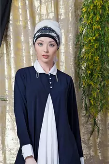 Nazneen Contrast Yoke Black/White  Casual Abaya