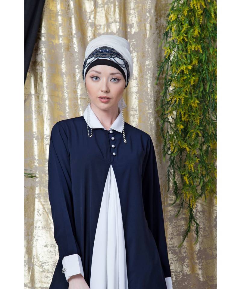 Nazneen Contrast Yoke Black/White  Casual Abaya