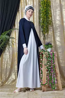 Nazneen Contrast Yoke Black/White  Casual Abaya