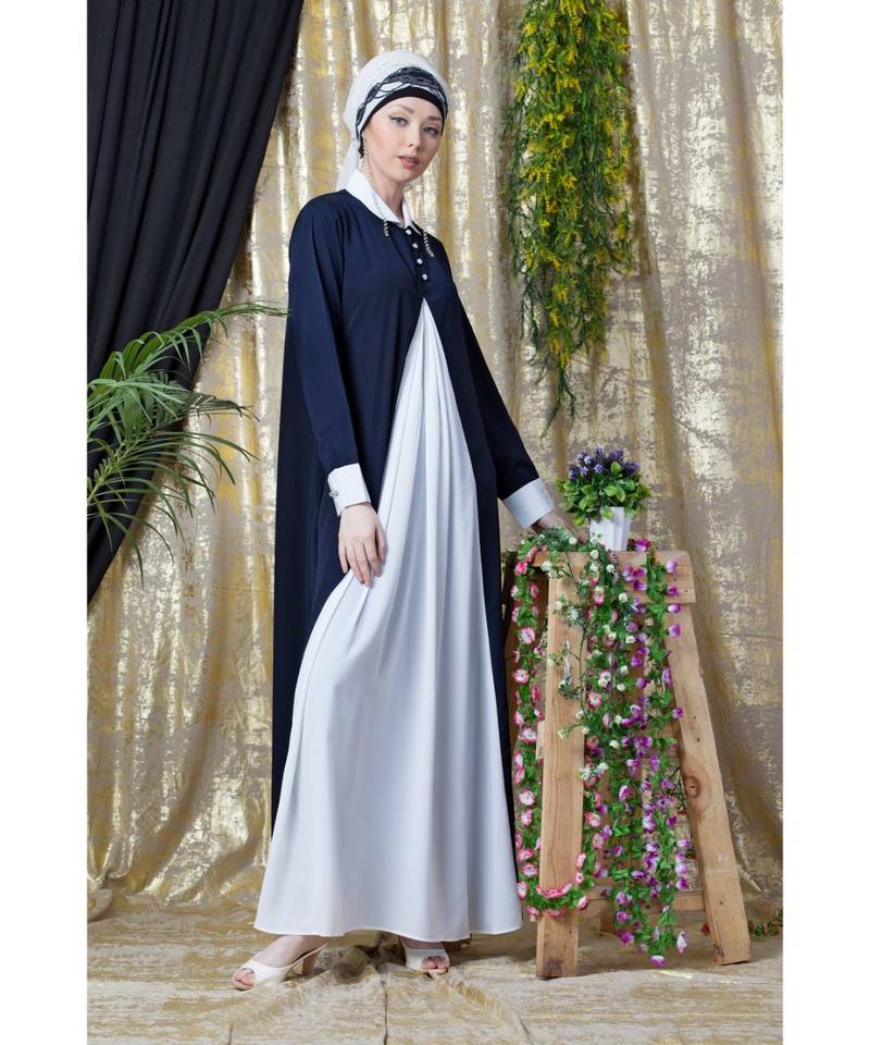 Nazneen Contrast Yoke Black/White  Casual Abaya