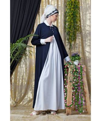 Nazneen Contrast Yoke Black/White  Casual Abaya 7