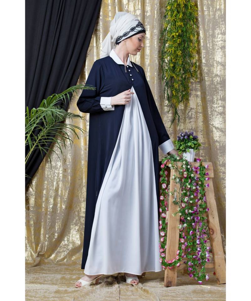 Nazneen Contrast Yoke Black/White  Casual Abaya