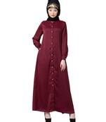 Maroon Nazneen Decorative Button Front Open Nida Abaya