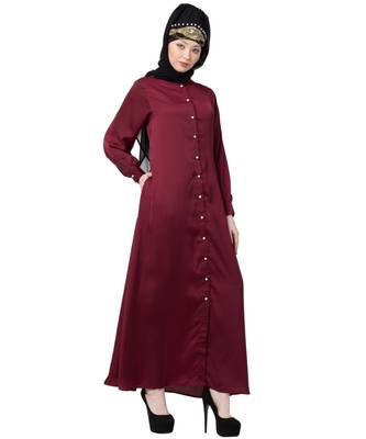 Maroon Nazneen Decorative Button Front Open Nida Abaya 2