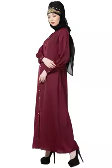 Maroon Nazneen Decorative Button Front Open Nida Abaya
