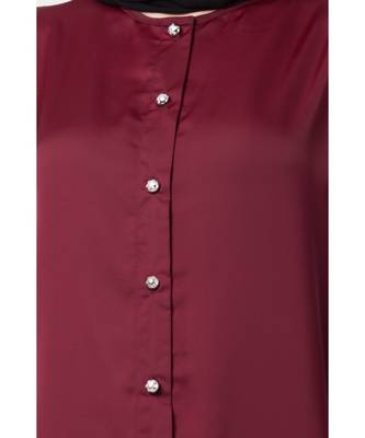 Maroon Nazneen Decorative Button Front Open Nida Abaya 4