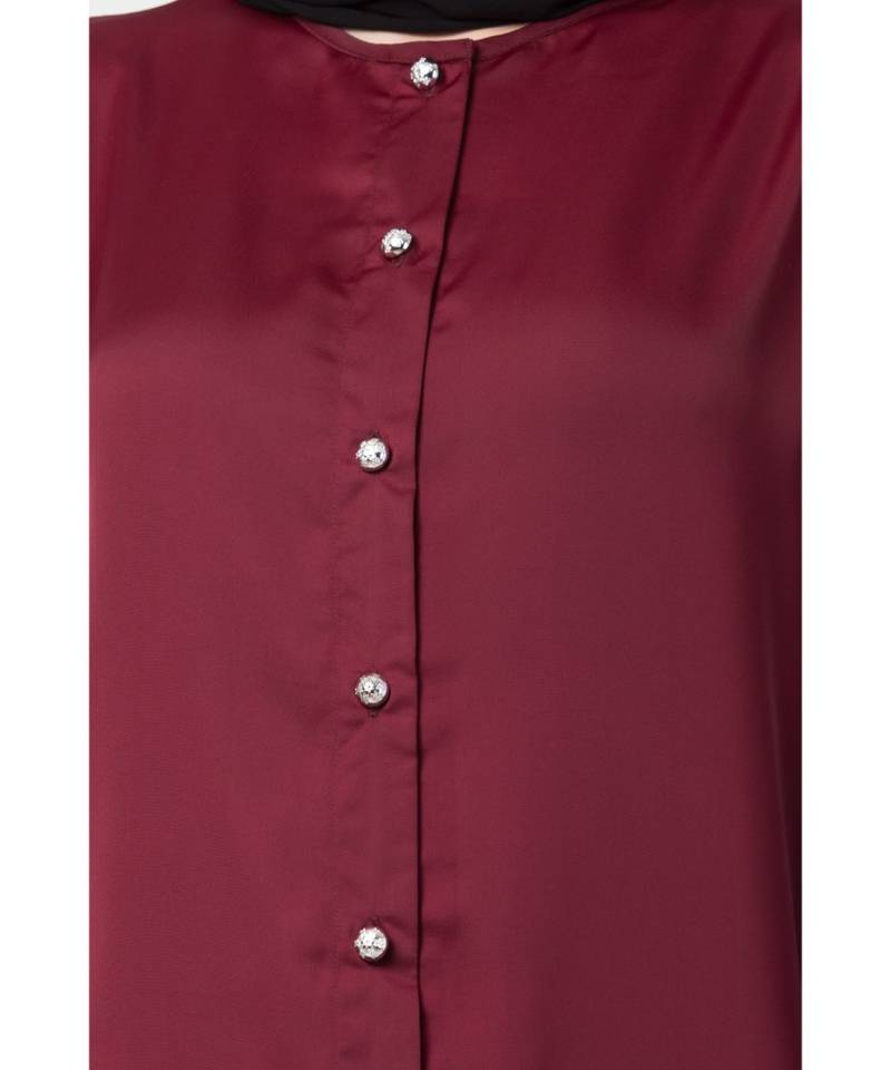 Maroon Nazneen Decorative Button Front Open Nida Abaya