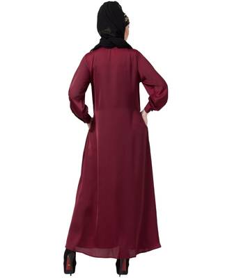 Maroon Nazneen Decorative Button Front Open Nida Abaya 7