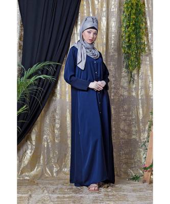 Blue Nazneen Decorative Button Front Open Nida Abaya 1