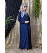 Blue Nazneen Decorative Button Front Open Nida Abaya