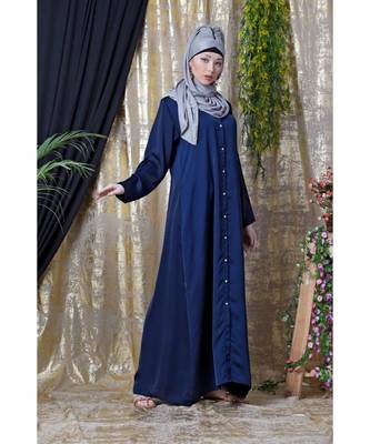Blue Nazneen Decorative Button Front Open Nida Abaya 2