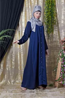 Blue Nazneen Decorative Button Front Open Nida Abaya