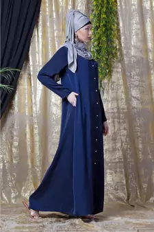 Blue Nazneen Decorative Button Front Open Nida Abaya