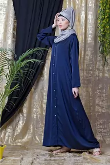 Blue Nazneen Decorative Button Front Open Nida Abaya