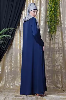 Blue Nazneen Decorative Button Front Open Nida Abaya