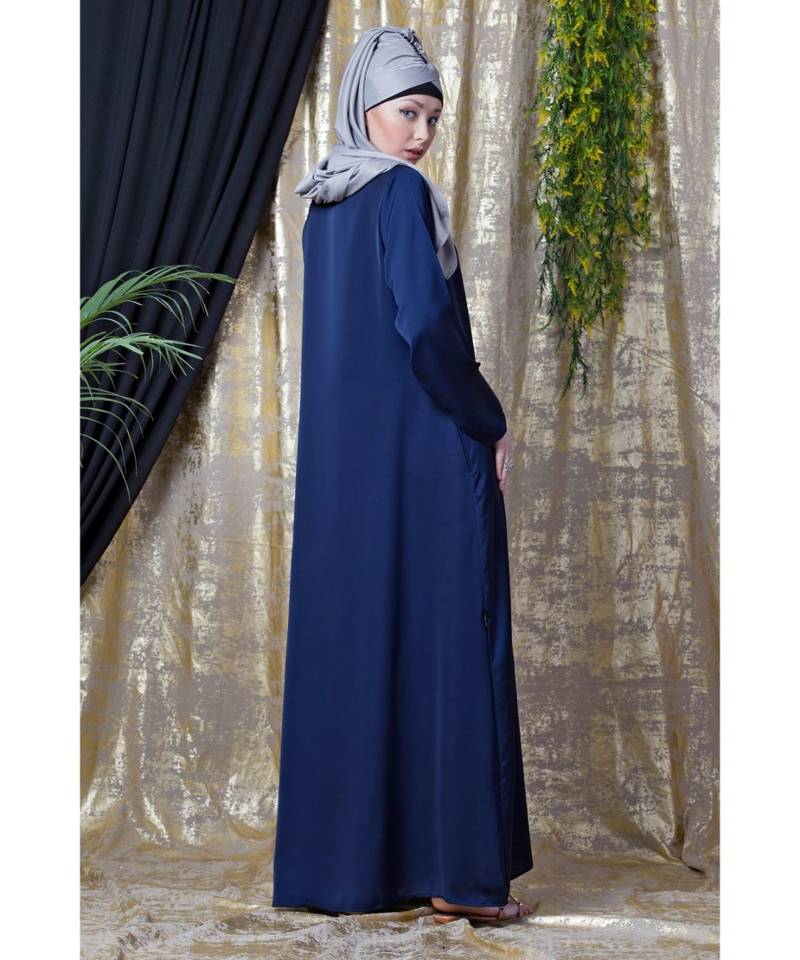 Blue Nazneen Decorative Button Front Open Nida Abaya