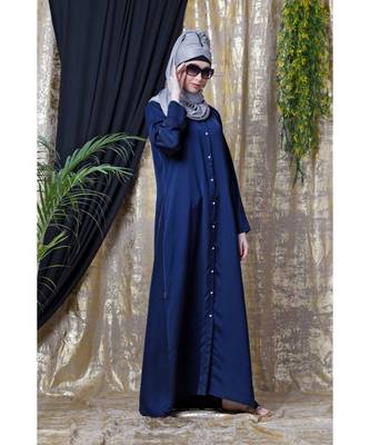 Blue Nazneen Decorative Button Front Open Nida Abaya 6