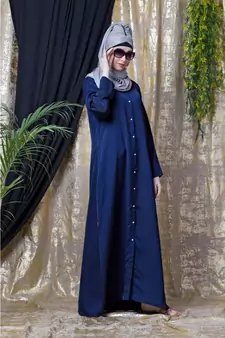 Blue Nazneen Decorative Button Front Open Nida Abaya