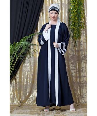 Blue Nazneen Contrast Band With Inner Dubai Kaftan 1