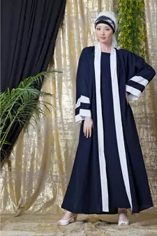 Blue Nazneen Contrast Band With Inner Dubai Kaftan