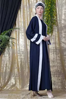 Blue Nazneen Contrast Band With Inner Dubai Kaftan