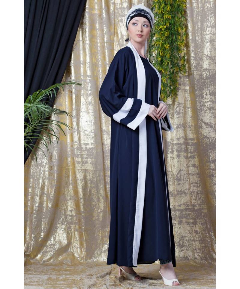 Blue Nazneen Contrast Band With Inner Dubai Kaftan