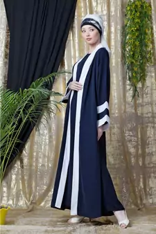 Blue Nazneen Contrast Band With Inner Dubai Kaftan