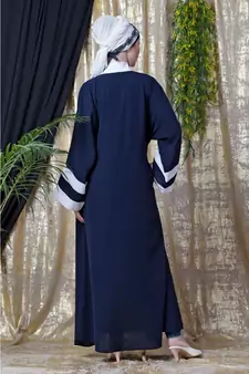 Blue Nazneen Contrast Band With Inner Dubai Kaftan