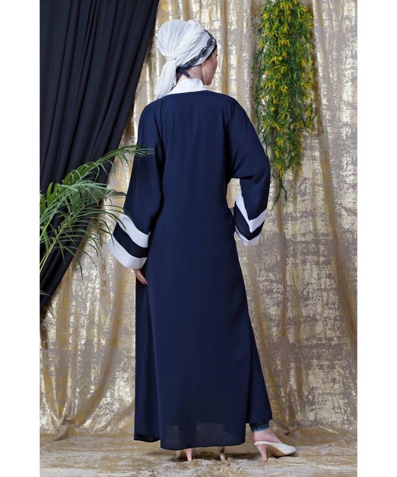 Blue Nazneen Contrast Band With Inner Dubai Kaftan