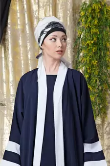 Blue Nazneen Contrast Band With Inner Dubai Kaftan